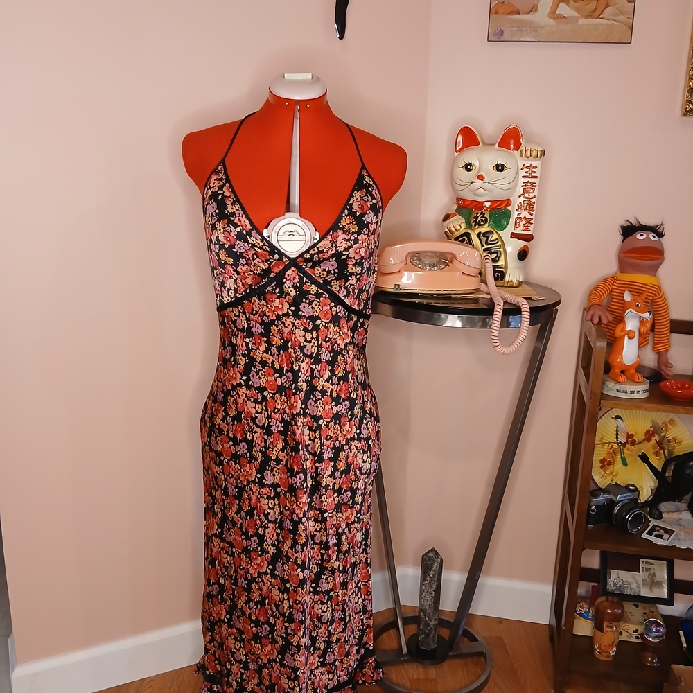 1990s Express Black and Pink Floral Dress - Think Courtney Love, The Craft